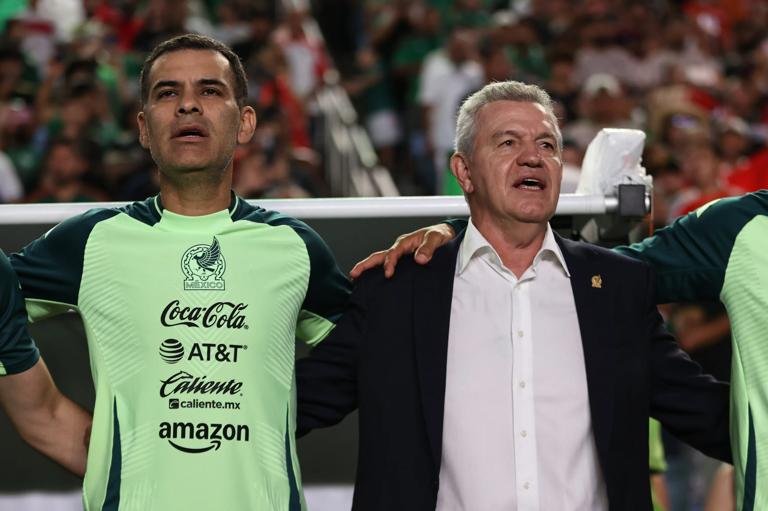 Javier Aguirre along with Rafa Marquez on the sidelines during the international friendly match between Mexico and Turkey