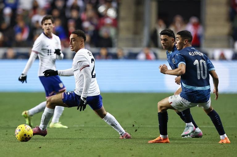 CHESTER, PENNSYLVANIA - NOVEMBER 15: Sergiño Dest #2 of the United States runs for the ball during an international friendly match between the United States and Paraguay at Subaru Park on November 15, 2025 in Chester, Pennsylvania. (Photo by Omar Vega/Getty Images)