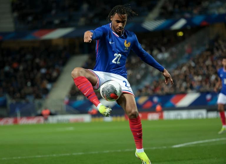 SOCHAUX MONTBELIARD, FRANCE - MARCH 25: Wilson Odobert of France in action during the U23 international friendly match between France U23 and USA U23 at Stade Auguste Bonal on March 25, 2024 in Sochaux Montbeliard, France. (Photo by Jean Catuffe/Getty Images)